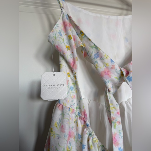 Altar’d State Eliza Floral Mini Dress M White Boho Tie Back Sundress - Picture 7 of 9